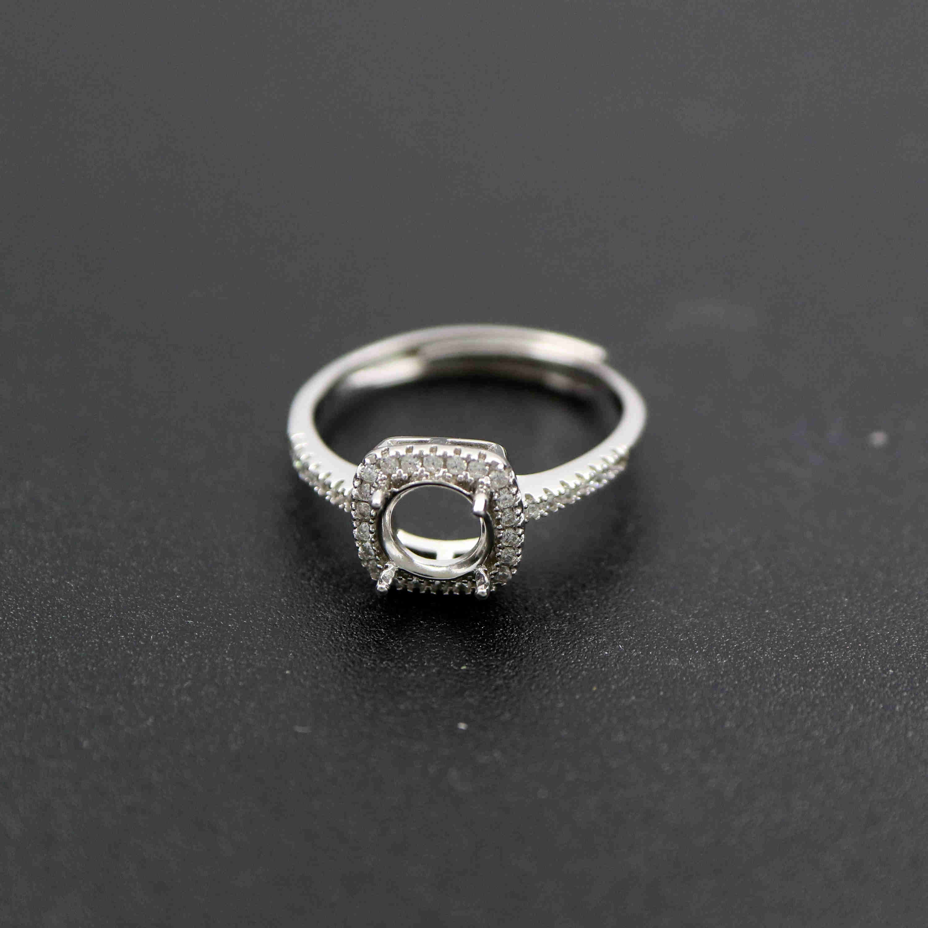 1Pcs 6-8MM Luxury Round Gems Cz Stone Prong Setting Solid 925 Sterling Silver Bezel Tray DIY Adjustable Ring 1214025 - Click Image to Close